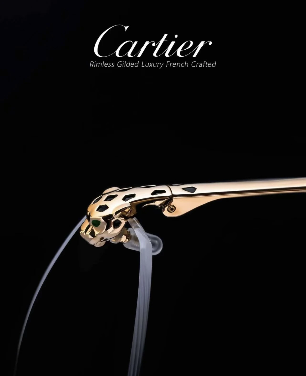 City Specs 2026 Top down angle of Cartier CT0637O 001 gold rimless spectacles at City Specs