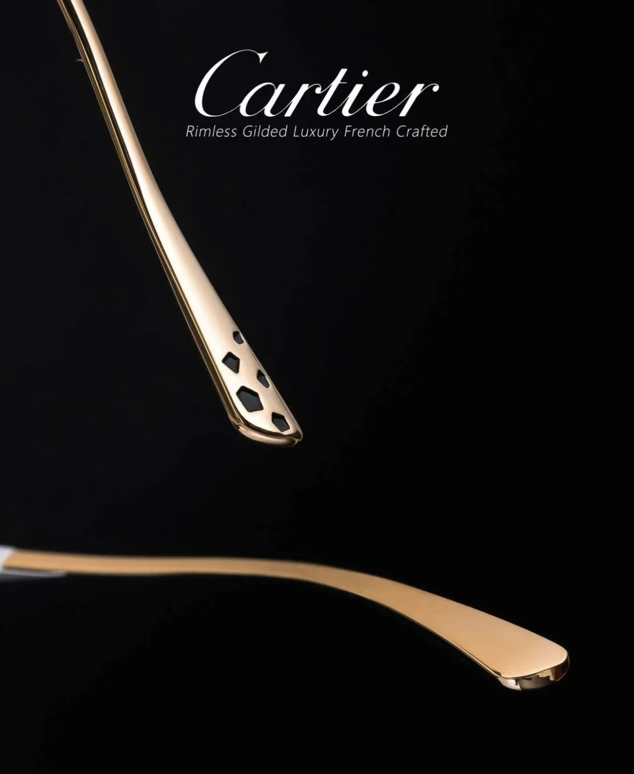 City Specs 2026 Top down angle of Cartier CT0637O 001 gold rimless spectacles at City Specs